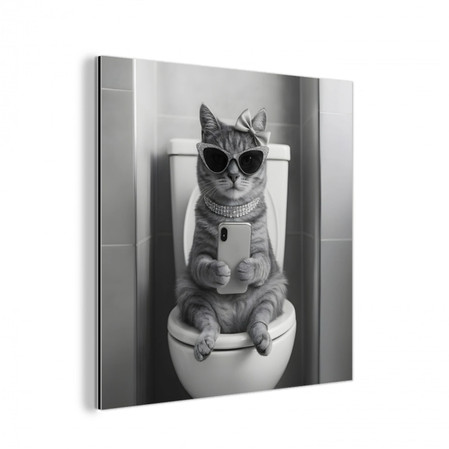 Kat - Telefoon - Toilet - Zwart - Wit aluminium wit klein -3d