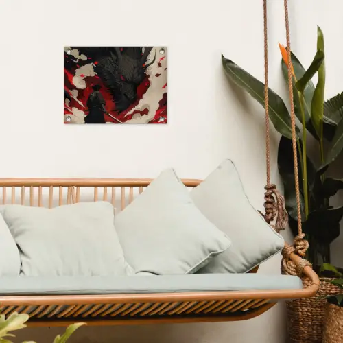 Krijger - Draak - Zwart - Rood - Rook tuinposter los doek klein -sfeer7