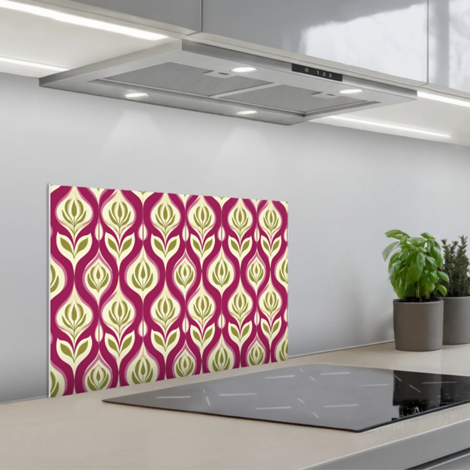 Retro - Floraal - Paars keuken achterwand spatscherm klein 900 -3d_schuin