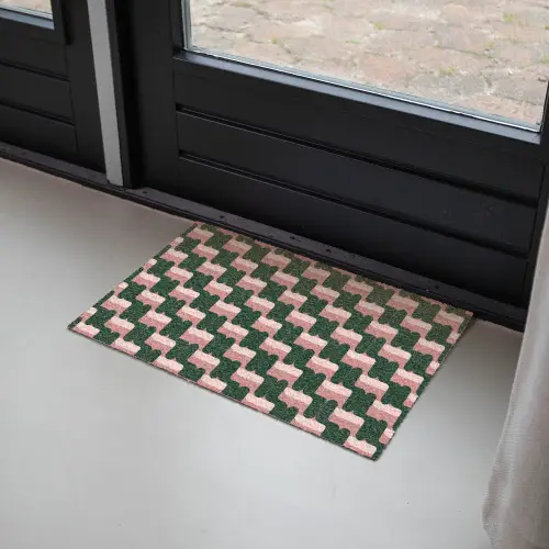 Vlechtpatroon - Groen - Roze - Geometrisch Deurmat klein 898 -sfeer2