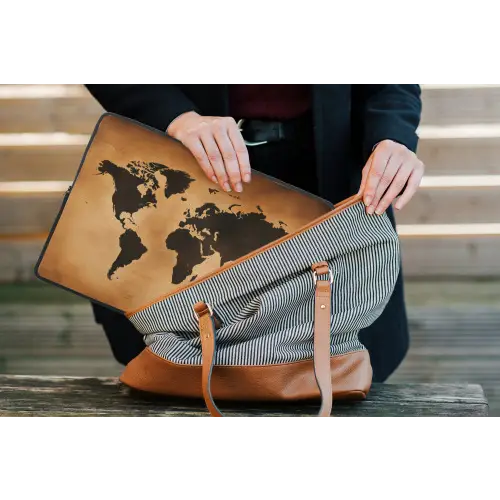 Wereldkaart - Bruin - Kaart laptophoes neopreen klein -tas