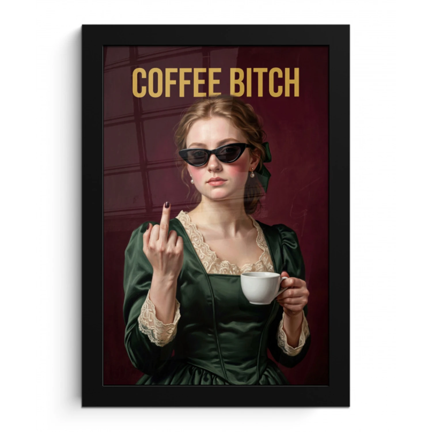 Koffie - Vrouw - Middelvinger fotolijst zwart zonder passe partout klein -3d