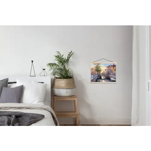 Brug - Stad - Huizen - Boot textielposter latten blank klein -woonkamer