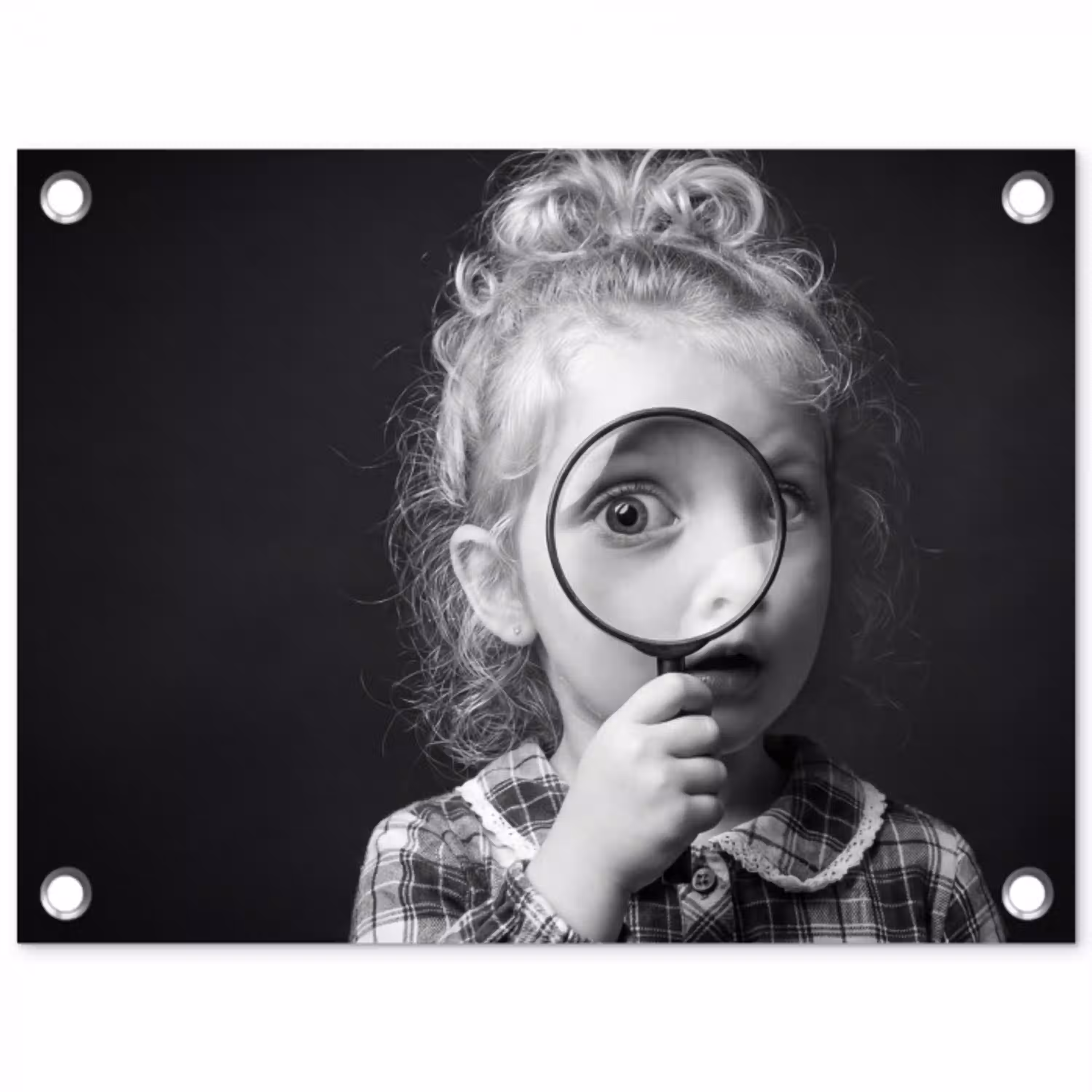 Kind - Vergrootglas - Portret - Zwart-wit tuinposter los doek klein -3d