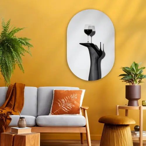 Hak - Wijn - Minimalistisch - Zwart Wandcirkel Ovaal Glas middel -sfeer4