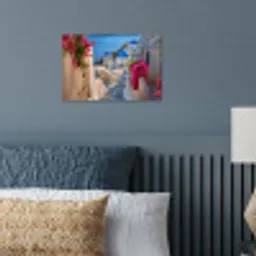 Santorini - Bloemen - Griekenland poster papier klein -sfeer2