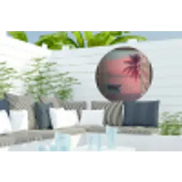 Doorkijk - Strand - Palmboom - Tropisch Wandcirkel tuinposter met ringen klein -buiten2
