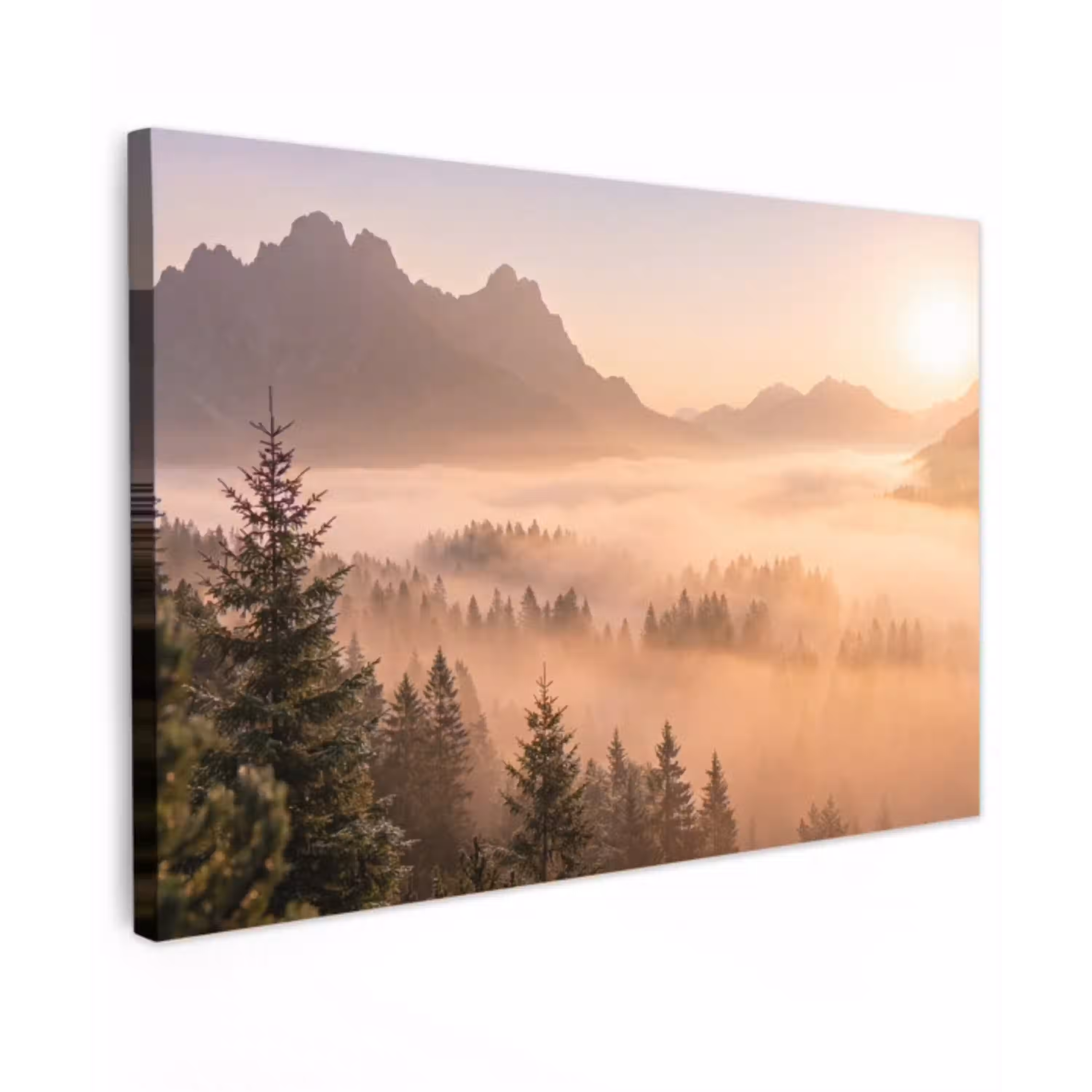 Zonlicht - Mist - Bergen - Bomen canvas 2cm klein -z3d