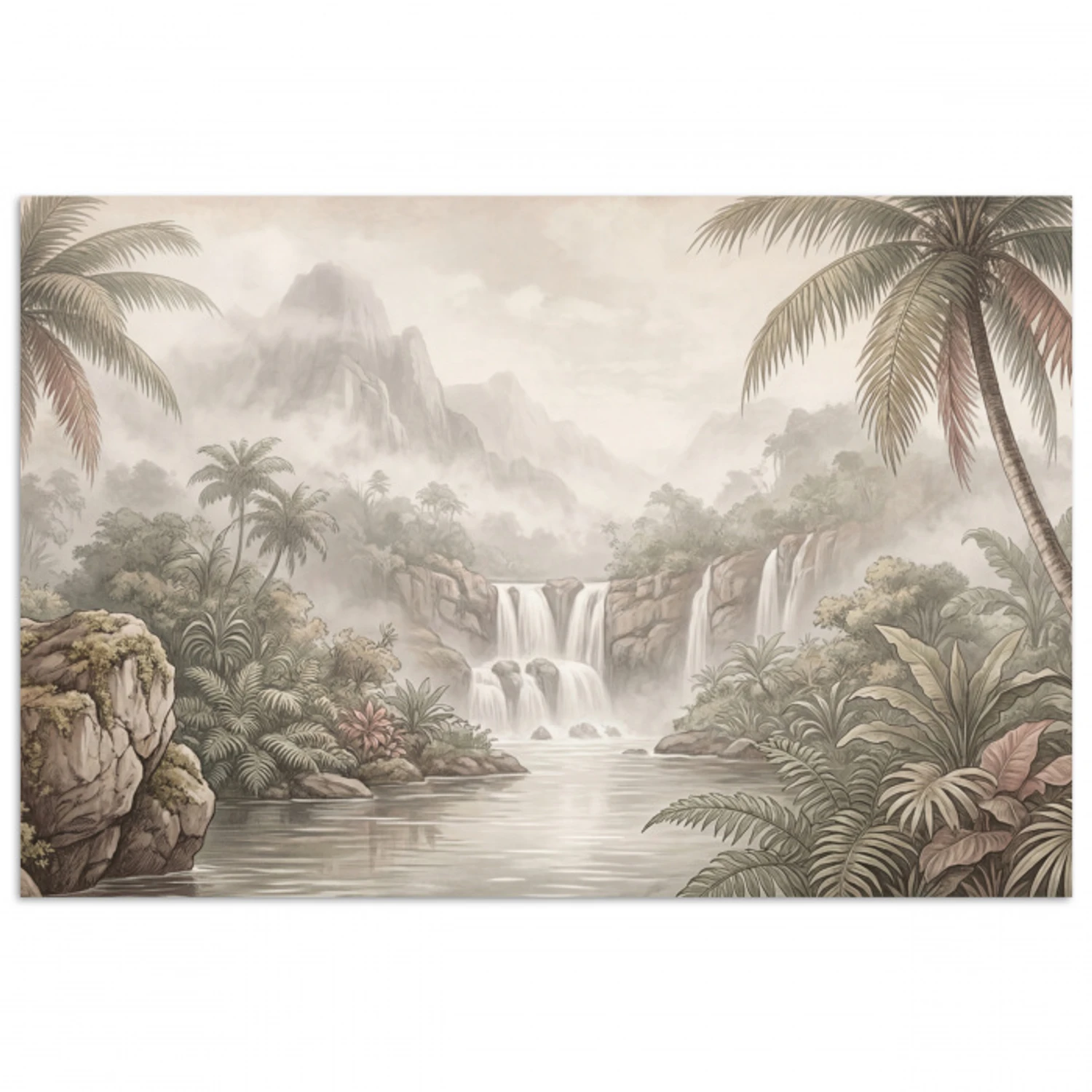 Jungle - Watervallen - Tropisch - Illustratie poster papier klein -3d