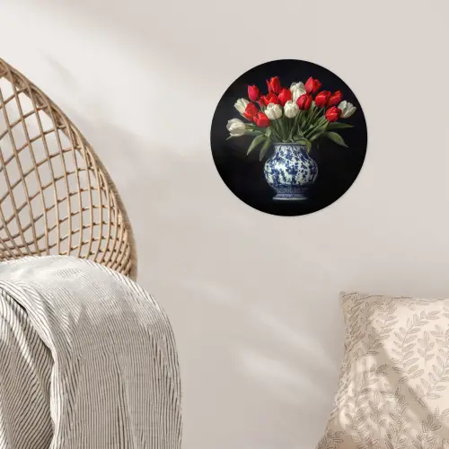 Rode - Bloemen - Tulpen - Vaas Wandcirkel behangsticker klein -sfeer4