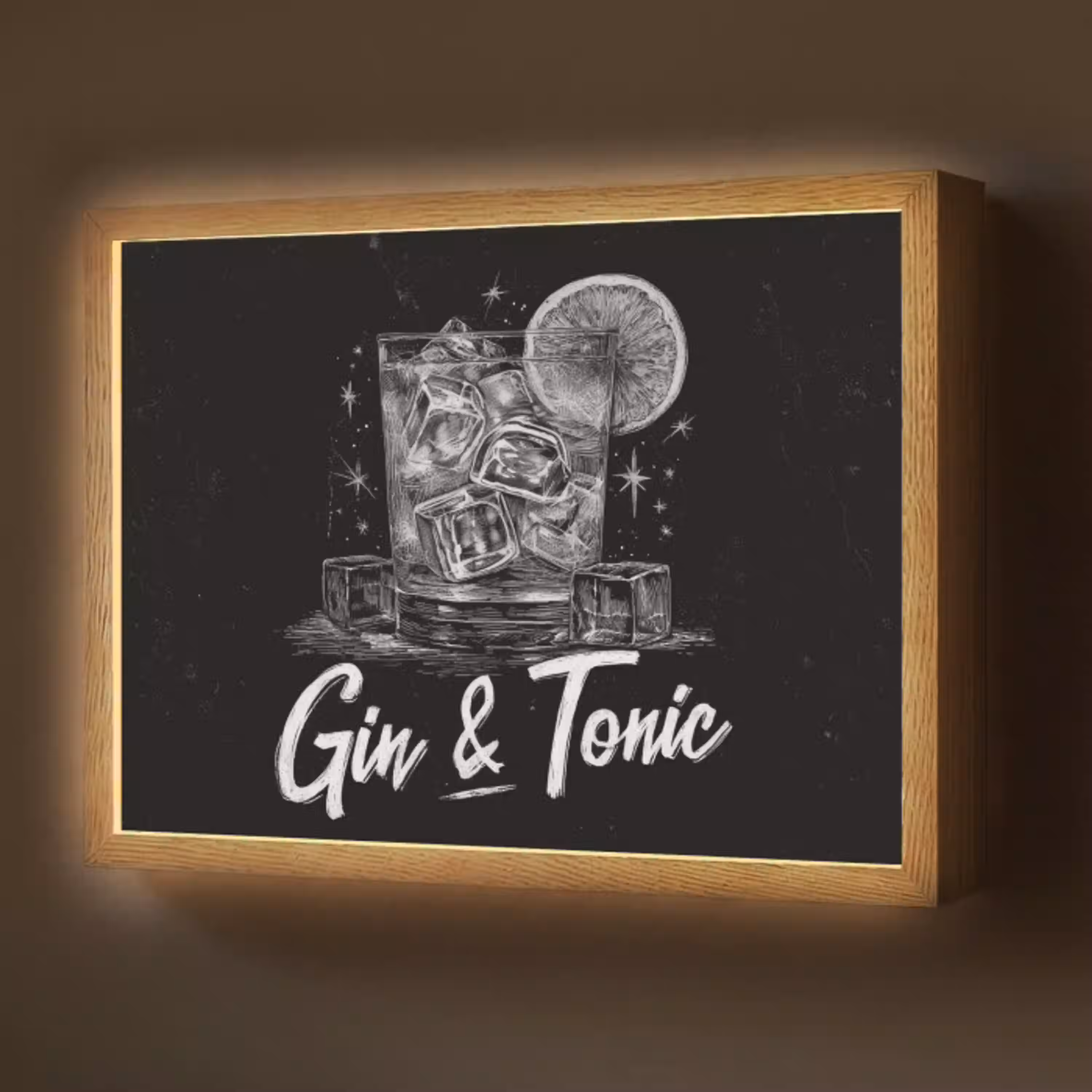 Gin en tonic - Glas - Limoen - Ijsblokjes Light Box met batterij (Wandlamp) middel -z3d_website