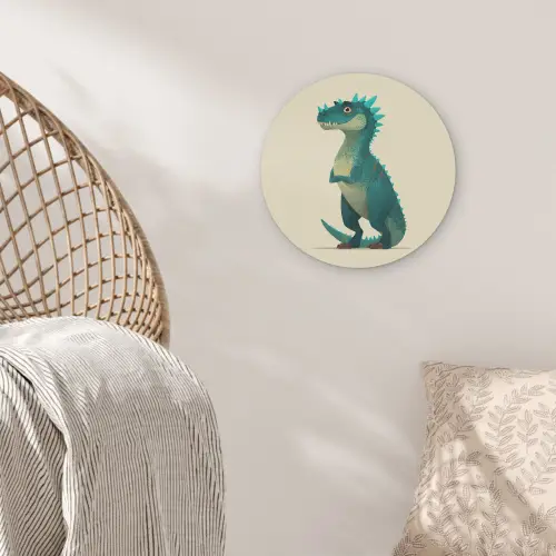 Dinosaurus - Turquoise - Stekels Akoestische PET Vilt - Rond klein -sfeer4