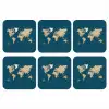 Wereldkaart - Donkerblauw - Beige onderzetter kurk middel -3d