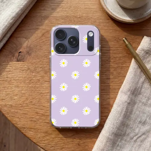 Madeliefjes - Pastel - Wit - Paars - Bloemen Telefoonhoesje iPhone 17 Pro klein -sfeer1