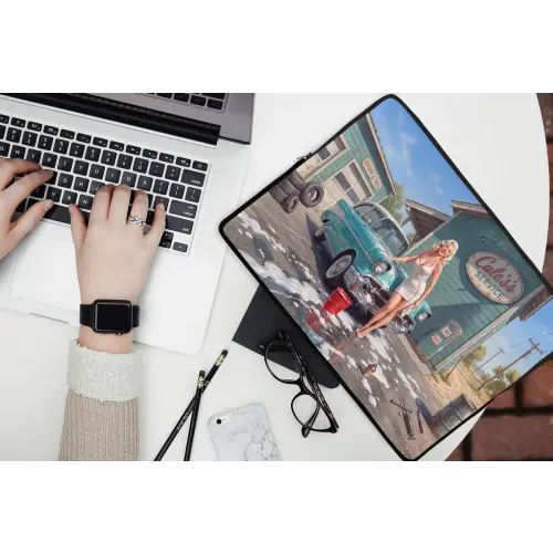 Auto - Vrouw - Groen laptophoes neopreen klein -bureau
