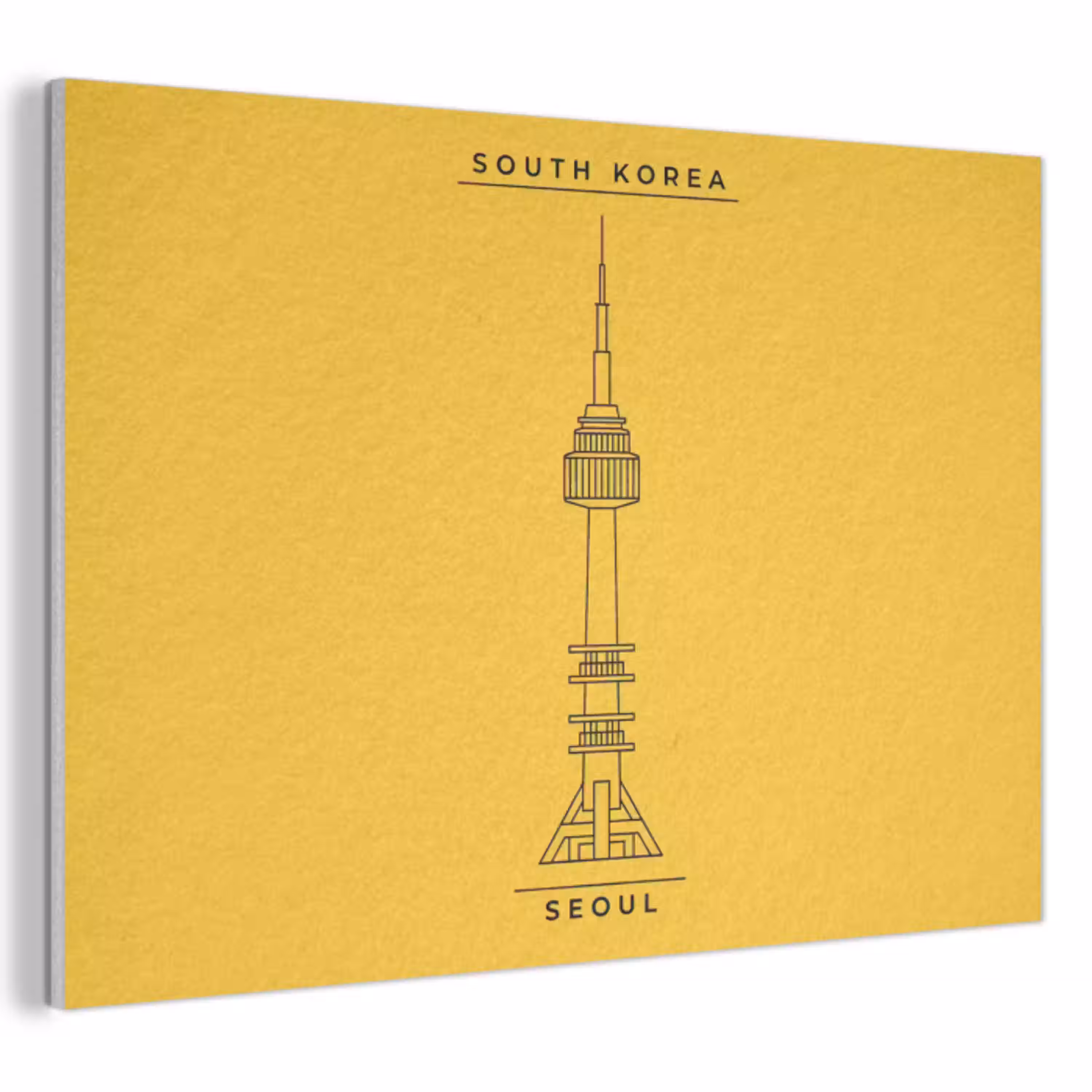 Toren - Seoul - Architectuur - Minimalistisch - Geel PET vilt klein -3d