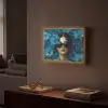 Vrouw - Bloemen - Blauw - Aesthetic - Luxe Light Box met batterij (Wandlamp) middel -sfeer1