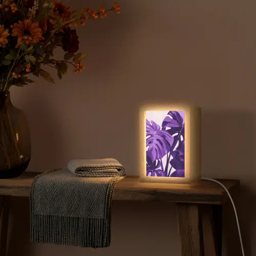 Bladeren - Paars - Tropisch - Abstract Light Box met kabel (Tafellamp) klein -sfeer4