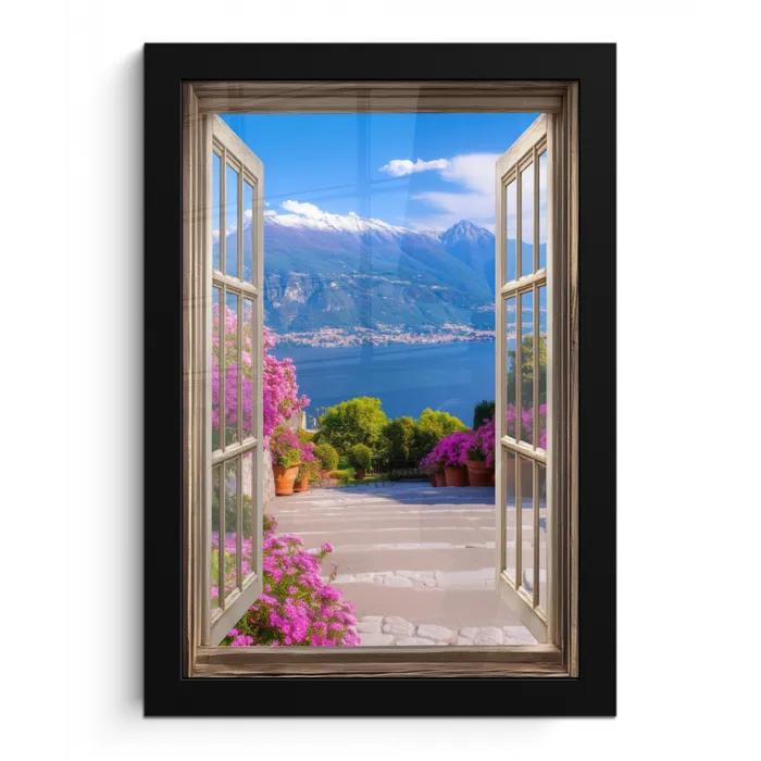 Doorkijk - Berg - Landschap - Uitzicht - Meer fotolijst zwart zonder passe partout klein -3d