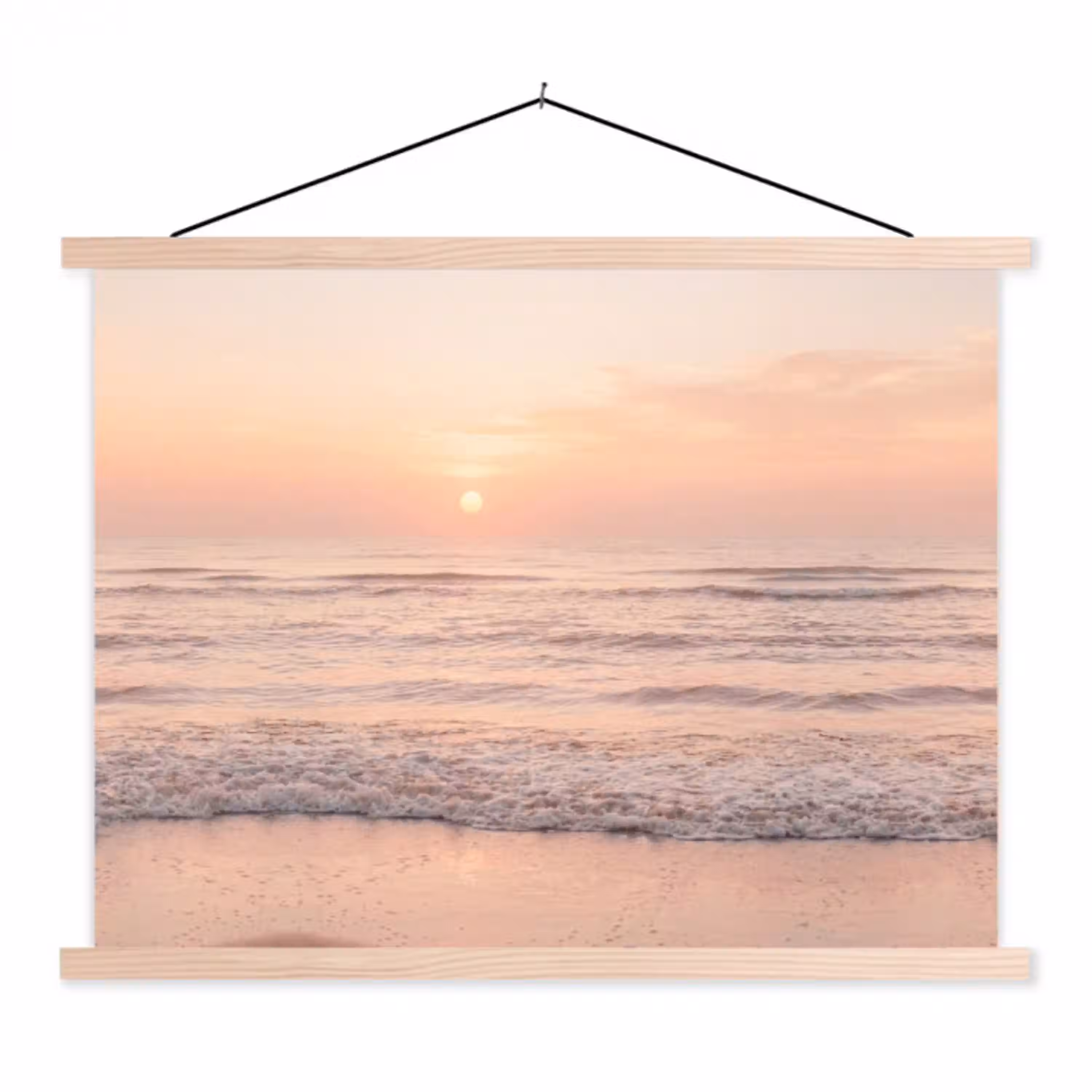 Zon - Strand - Roze textielposter latten blank klein -3d