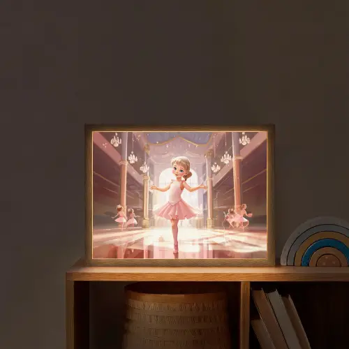 Ballerina - Meisjes - Roze - Kinderen Light Box met batterij (Wandlamp kind) middel -sfeer1_kind