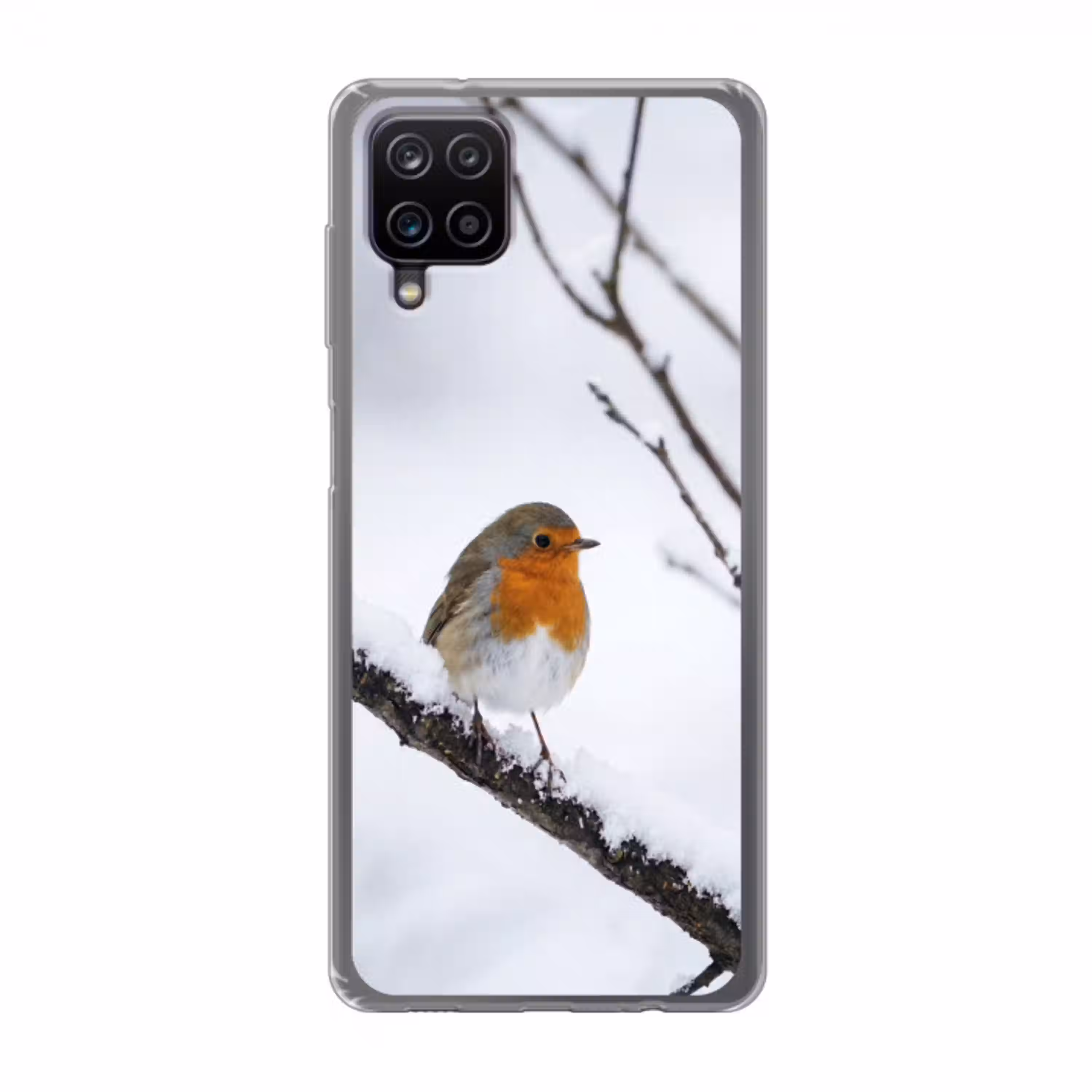 Roodborstje - Tak - Sneeuw - Winter - Levendig Telefoonhoesje Samsung Galaxy A12 klein -3d