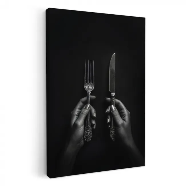 Bestek - Zwart - Wit KitchenYeah - Keuken - Canvas klein -3d