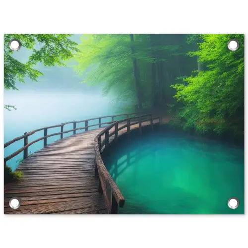 Brug - Water - Rivier - Bos tuinposter los doek klein -3d