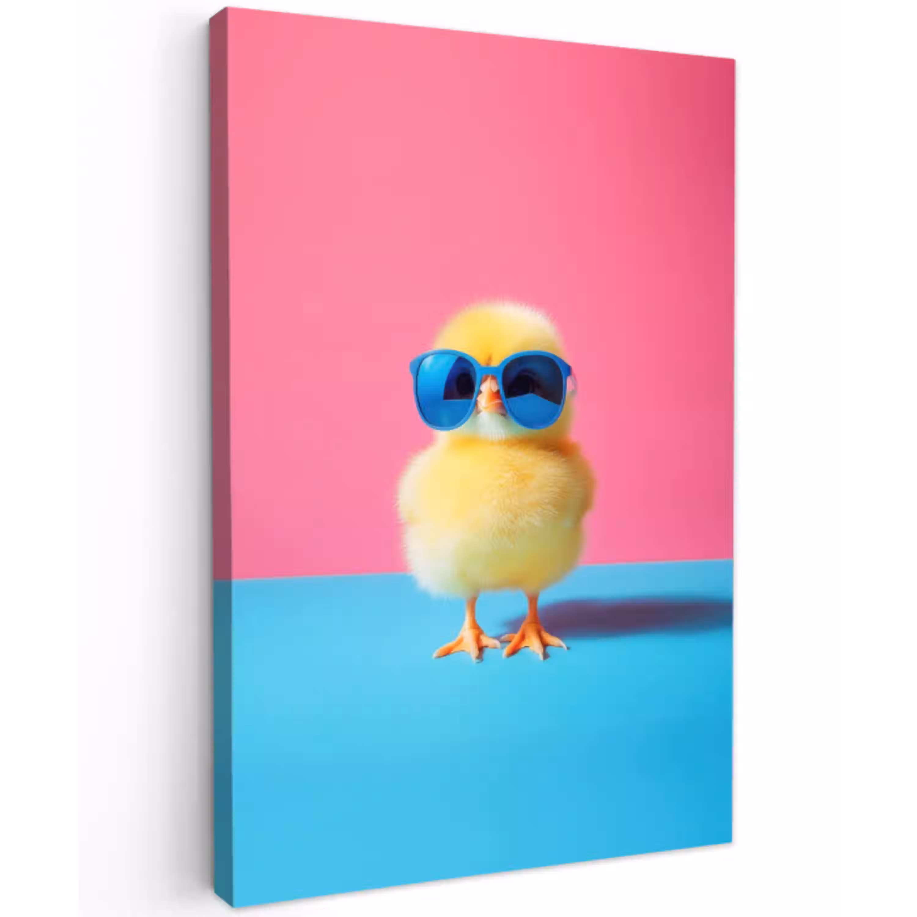 Kuiken - Zonnebril - Blauw Tuinposter op houten frame 2 cm dik middel -3d