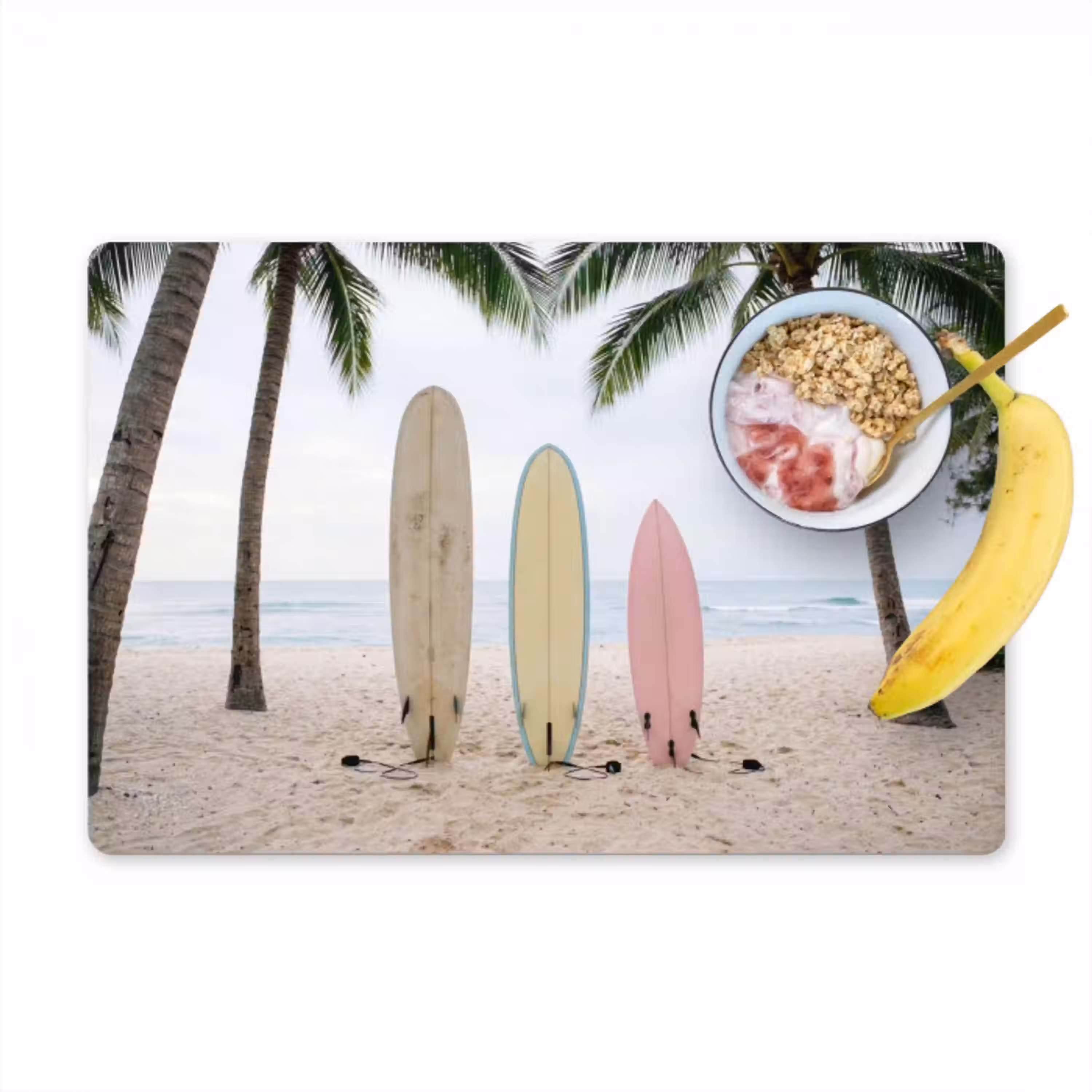 Surfboard - Palmbomen - Kleurrijk Placemat vinyl groot -zzzproduct_Kitchenyeah-website
