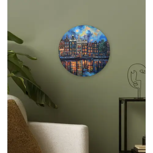 Grachten Amsterdam - Huizen - Stad - Kleurrijk Wandcirkel plexiglas klein -sfeer3