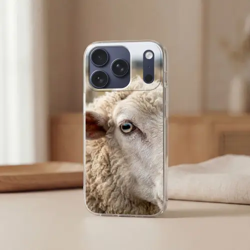 Schaap - Oog - Wit Telefoonhoesje iPhone 17 Pro klein -sfeer2