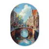 Stad - Gracht - Zon - Fietsen Wandcirkel Ovaal Forex klein -3d