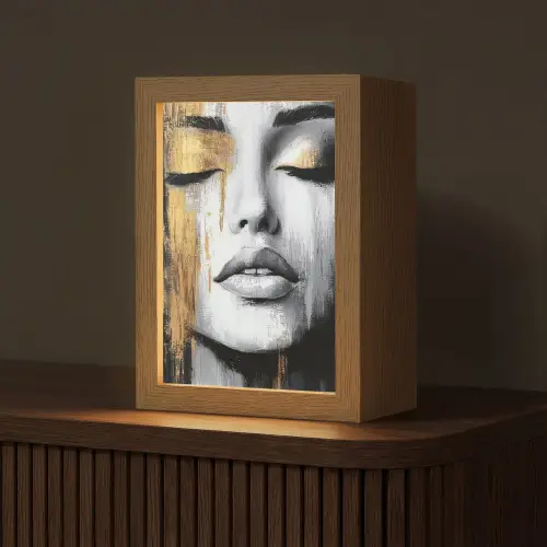 Gezicht - Vrouw - Penseelstreken - Abstract Light Box met kabel (Tafellamp) klein -z3d_website