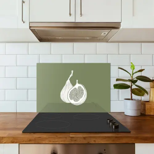 Vijgen - Minimalistisch - Getekend - Mosgroen keuken achterwand spatscherm klein -sfeer2