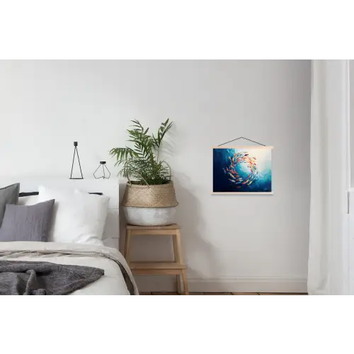 Zee - Vissen - Kleurrijk - Dynamisch textielposter latten blank klein -woonkamer