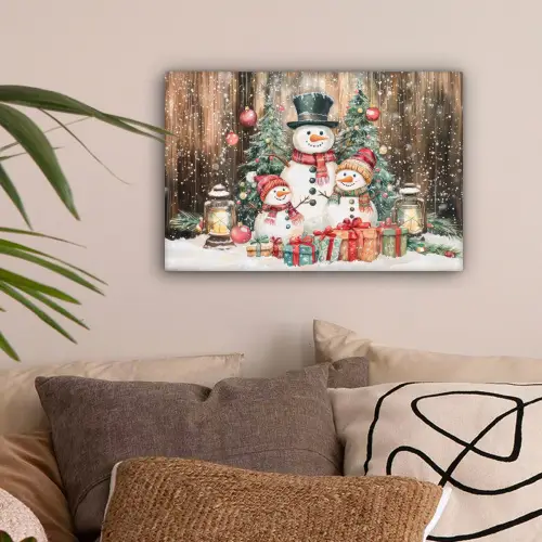 Sneeuwpop - Familie - Kleurrijk canvas 2cm klein -sfeer1