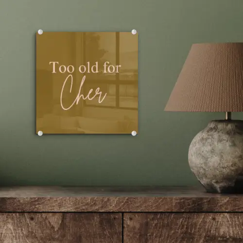 Groen - Too old for cher - Roze plexiglas 5mm klein -sfeer3
