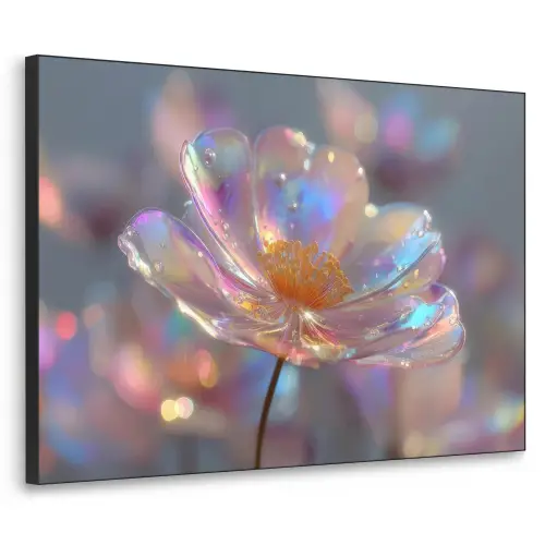 Bloem - Transparant - Pastelkleuren - Druppels Textielframe zwart klein -3d