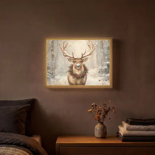 Kerst - Rendier - Winter - Krans Light Box met batterij (Wandlamp) middel -sfeer4