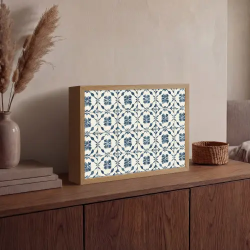 Grafisch - Tegel - Blauw Light Box met batterij (Wandlamp) middel 907 -sfeer2