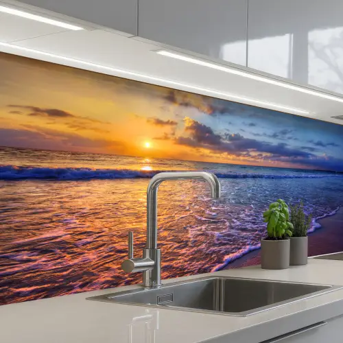 Zee - Strand - Zonsondergang - Wolken - Horizon keuken achterwand 2 middel -3d_schuin