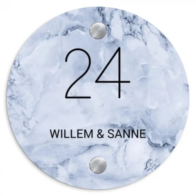 Blauw marmer - Klassiek Naambord Rond klein -3d