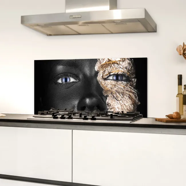 Vrouw - Bladgoud - Zwart - Huid - Luxe Spatscherm Aluminium klein -sfeer4