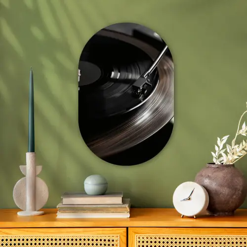 Close-up - Vinylplaat - Platenspeler - Zwart Wandcirkel Ovaal Forex klein -sfeer2