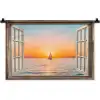 Doorkijk - Zee - Boot - Zonsondergang Wandkleed katoen klein -zz3d