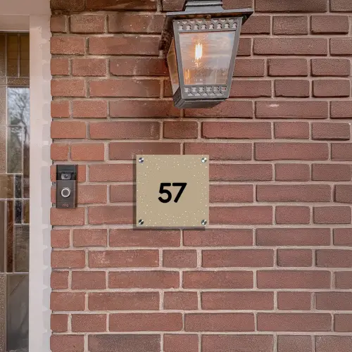 Beige met stippen - Traditioneel Naambord Vierkant klein -sfeer7-XS