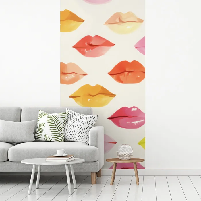 Lippen - Kleurrijk - Glanzend fotobehang vinyl groot -woonkamer