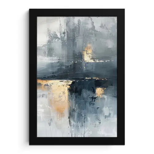 Kunst - Grijs - Goud - Abstract fotolijst zwart zonder passe partout klein -3d