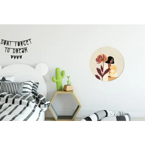 Vrouw - Minimalistisch - Bloem Wandcirkel aluminium klein -kinderkamer